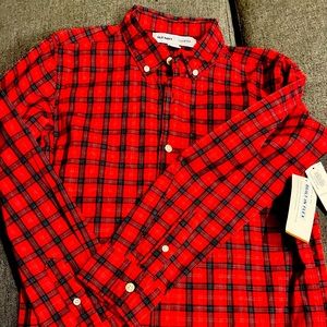 Old Navy Boys Red Plaid Button Down Built in Flex NWT